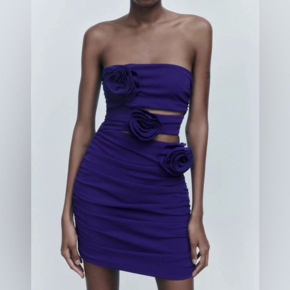 ZARA Blue Floral Détail Cutout Sleeveless Mini Dress - Picture 8 of 10